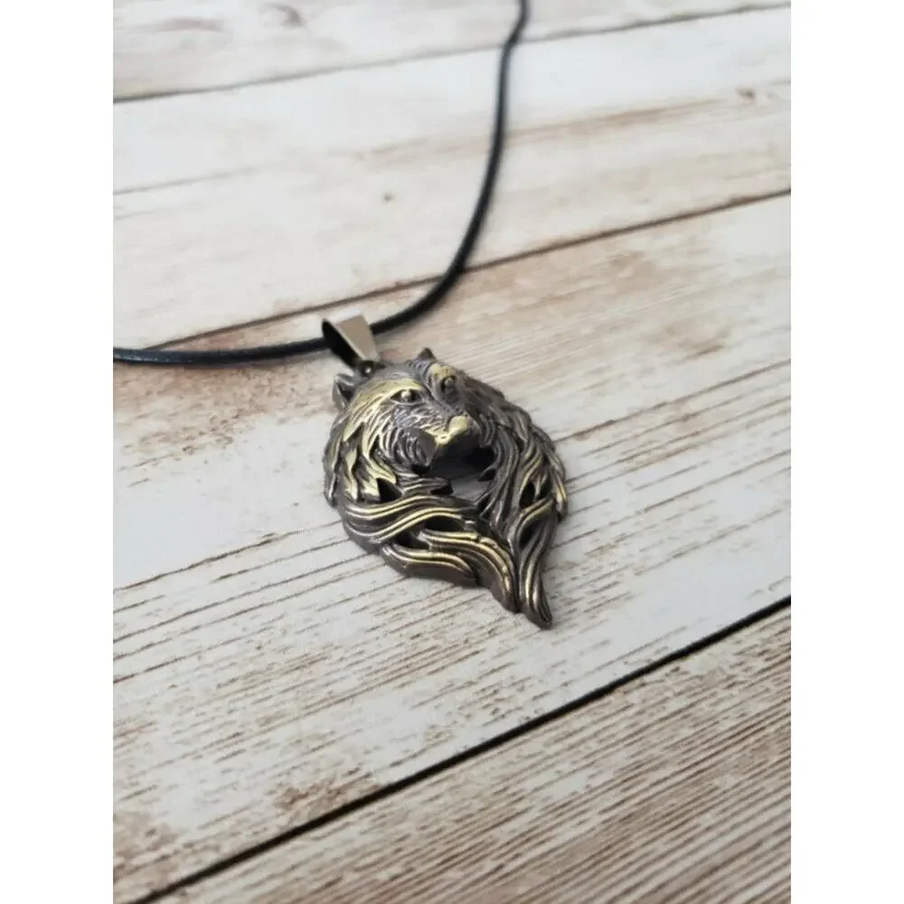 Wolf Pendant Multi Tone with Black Cord Necklace - Brand New
